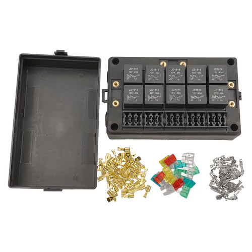 Universal Fuse Relay Box 15 Slots ATC ATO Fuse Holder and 10 Slots Relay Panel for 4 or 5 Pin Relays, Relay Socket Box 12V Compatible with Automotive Car Truck Marine Boat