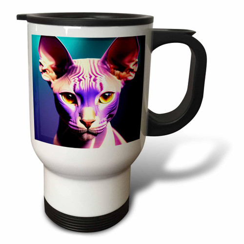 3dRose Amazing Sphynx cat portrait. Blue background. Nice digital art... - Travel Mugs (tm-378755-1) 3dRose Amazing Sphynx cat portrait. Blue background. Nice digital art... - Travel Mugs (tm-378755-1)
