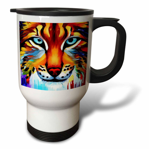 3dRose Beautiful cute lynx animal. Classy colorful digital painting gift - Travel Mugs (tm-379078-1)