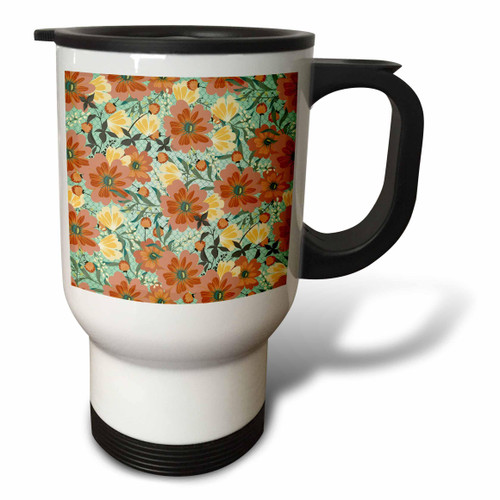 3dRose floral, flowers, orange, yellow, green, aqua, leaves, mesh,... - Travel Mugs (tm-376182-1)