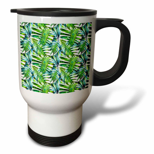 3dRose Green Image Of Watercolor Tropical Leaves Pattern - Travel Mugs (tm-378569-1)