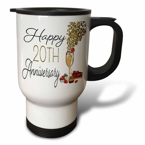 3dRose Happy 20th Anniversary Glass Of Champagne and Sweets - Travel Mugs (tm-377974-1) 3dRose Happy 20th Anniversary Glass Of Champagne and Sweets - Travel Mugs (tm-377974-1)