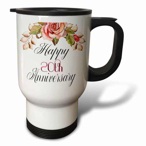 3dRose Happy 20th Anniversary Image Of Watercolor Peach Rose Floral - Travel Mugs (tm-377929-1) 3dRose Happy 20th Anniversary Image Of Watercolor Peach Rose Floral - Travel Mugs (tm-377929-1)