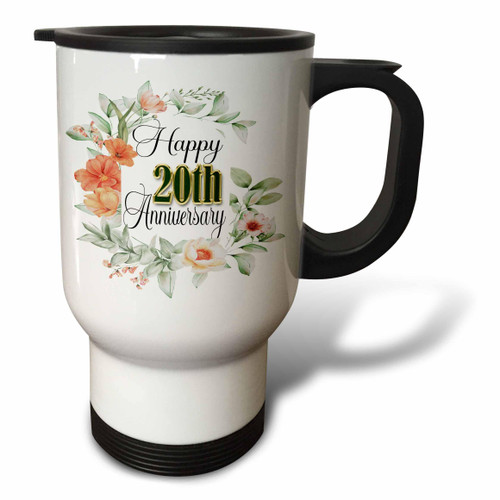 3dRose Happy 20th Anniversary Pretty Orange Flowers and Leaves - Travel Mugs (tm-377902-1) 3dRose Happy 20th Anniversary Pretty Orange Flowers and Leaves - Travel Mugs (tm-377902-1)