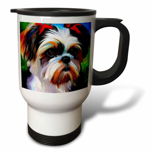 3dRose Nice Shih Tzu dog portrait on green and blue. Digital art family... - Travel Mugs (tm-378633-1) 3dRose Nice Shih Tzu dog portrait on green and blue. Digital art family... - Travel Mugs (tm-378633-1)