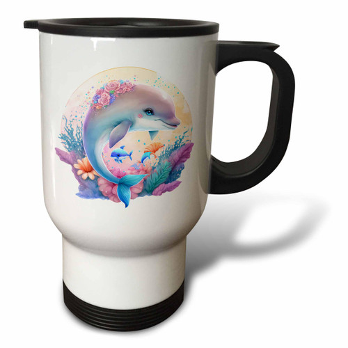 3dRose Pretty Floral Dolphin Illustration - Travel Mugs (tm-378076-1) 3dRose Pretty Floral Dolphin Illustration - Travel Mugs (tm-378076-1)