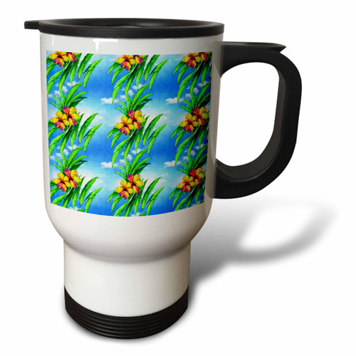 3dRose Pretty Yellow and Orange Tropical Flowers and Leaf Pattern - Travel Mugs (tm-378580-1) 3dRose Pretty Yellow and Orange Tropical Flowers and Leaf Pattern - Travel Mugs (tm-378580-1)
