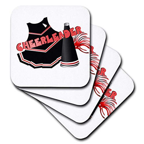 3dRose CST_25974_3 Cheerleader in Black and Red Ceramic Tile Coasters, Set of 4