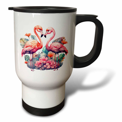 3dRose Two Pretty Pink Flamingos With Tropical Flowers Illustration - Travel Mugs (tm-378093-1) 3dRose Two Pretty Pink Flamingos With Tropical Flowers Illustration - Travel Mugs (tm-378093-1)