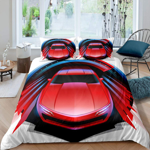 Feelyou Race Sports Car Duvet Cover Racing Car Model Comforter Cover Extreme Sports Theme Bedding Set for Kids Children Adults Automobile Style Quilt Cover Twin Size Bedclothes 2Pcs