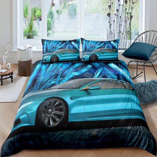 Feelyou Men Car Bedding Set for Kids Boys Teens Race Sports Car Comforter Cover Extreme Sports Theme Duvet Cover Modern Blue Automobile Decor Bedspread Cover Twin Size Bedding Collection 2Pcs