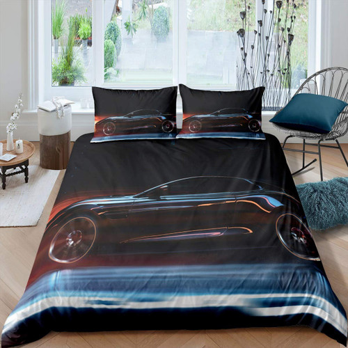 Feelyou Race Sports Car Duvet Cover Extreme Sports Theme Comforter Cover Car Sports Competition Bedding Set for Kids Boys Men Black Automobile Style Bedspread Cover Room Decor Twin Size Zipper