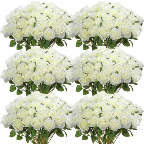 50 Pcs Artificial Rose Flower Realistic Silk Roses with Stem Bouquet of Flowers Plastic Flowers Real Looking Fake Roses for Home Wedding Centerpieces Party Decorations (White) 50 Pcs Artificial Rose Flower Realistic Silk Roses with Stem Bouquet of Flowers Plastic Flowers Real Looking Fake Roses for Home Wedding Centerpieces Party Decorations (White)