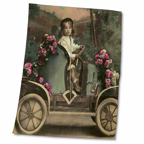 3dRose TNMGraphics Children - Car with Flowers - Towels (twl-11238-2)