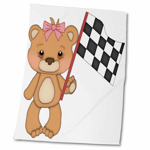3dRose Anne Marie Baugh - Car Racing - Cute Girl Bear With Car Race Flag - Towels (twl-210740-2) 3dRose Anne Marie Baugh - Car Racing - Cute Girl Bear With Car Race Flag - Towels (twl-210740-2)