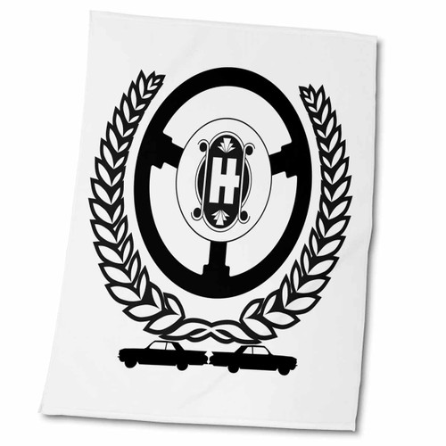 3dRose Laurel Wreath, Steering Wheel, Two Classic Cars. Handsome Letter H - Towels (twl-297420-2)