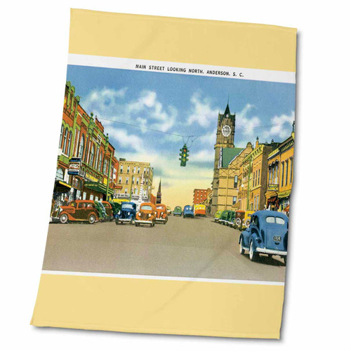 3dRose Main Street Anderson, South Carolina Vintage Car Street Scene - Towels (twl-170614-2)
