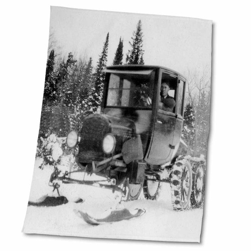 3dRose Model T Ski Car Automobile On Skis Snow Shovel Snow Tires Vintage - Towels (twl-240576-2)