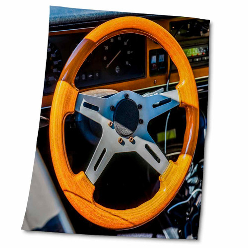 3dRose Orange Steering Wheel of a Vintage Sports car - Towels (twl-271912-2)
