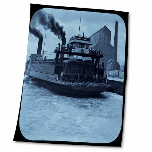 3dRose Vintage Railroad Car Ferry Cyan - Towels (twl-16113-2)