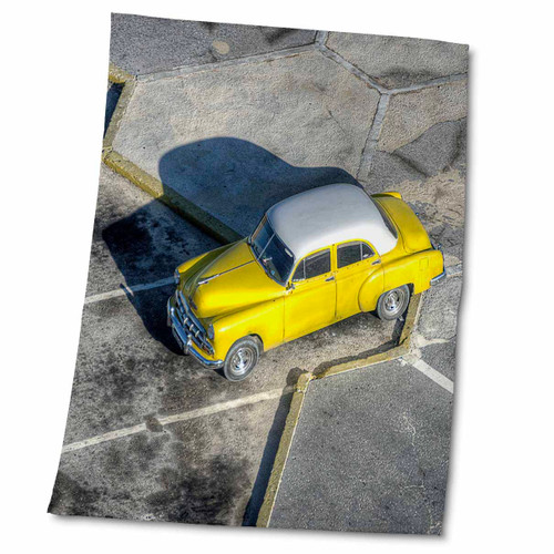 3dRose RONI Chastain Photography - Yellow and White Old CAR from Above - Towels (twl-173693-2)