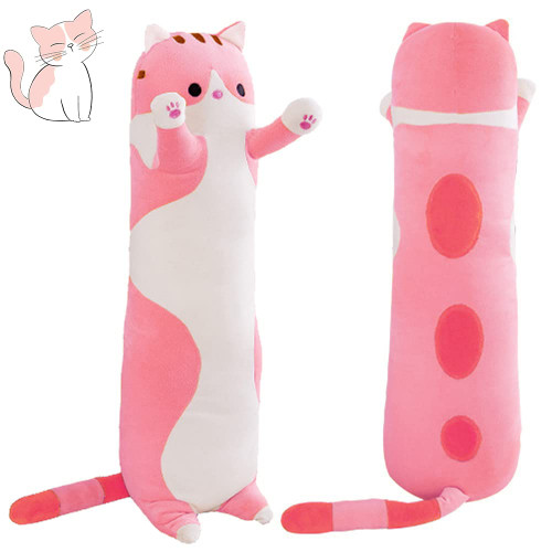 MIAOHAHA Plush Cat Soft Kids Plush Toy Pillow Plush Long Cotton Kitten Cuddly Toy Stuffed Animal Toy Gift for Kids Girlfriend(Pink, 130cm/51.2in)