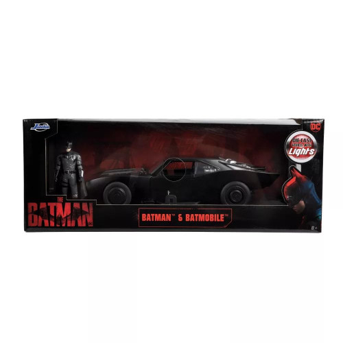 Jada Toys DC Comics The Batman 1:18 Batmobile with Lights Die-cast Car & 3.75" Batman Figure, Toys for Kids and Adults ,Black