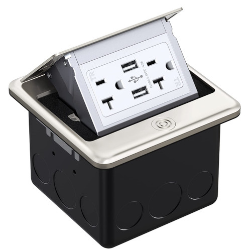 WEBANG Pop Up Floor Outlet Box with 20 Amp Tamper-Resistant USB 5V/4.8A Recepatacle Outlet, Corrosive Resistant Hardware, ETL Listed, Brushed Nickel