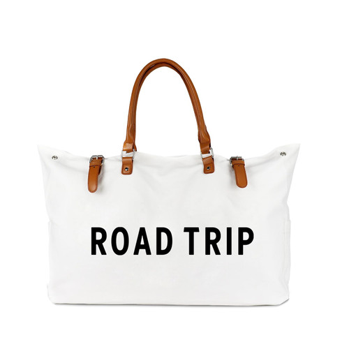 Beach Tote Bag for Women, Oversized Travel Tote Bag with Vegan Leather Handle White,Road Trip