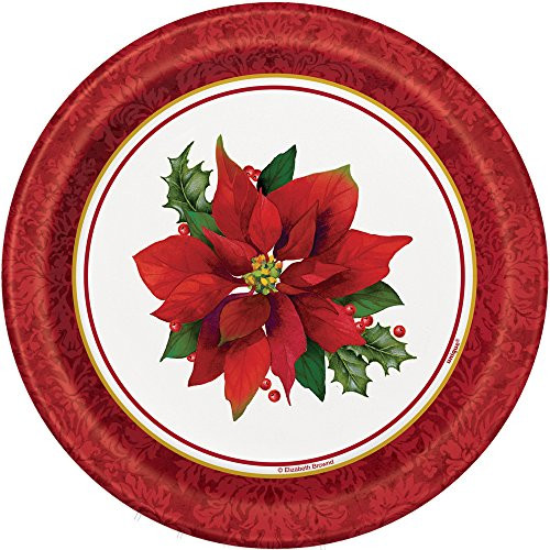 Holly Poinsettia Holiday Dessert Plates, 8ct