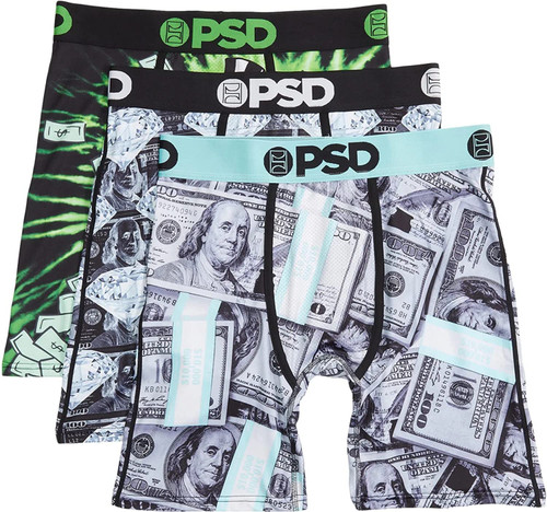 PSD Men's Big Money 3-Pack Boxer Briefs, Multi, XXL