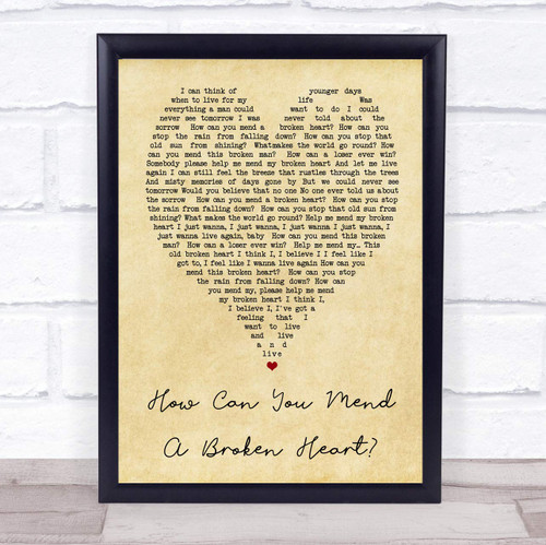 How Can You Mend A Broken Heart Vintage Heart Quote Song Lyric Art Music Quote Gift Poster Print