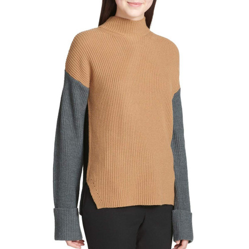 Calvin Klein Womens Colorblocked Knit Sweater, Brown, X-Large
