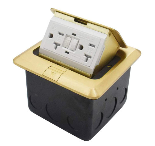 Pop Up Floor Outlet Covers Box, Soft Speed Power Floor Box Kit, with 20A GFCI Tamper-Weather Receptacle Outlet, Copper Alloy, Watertight Gasket, Corrosive Resistant Hardware, Brass