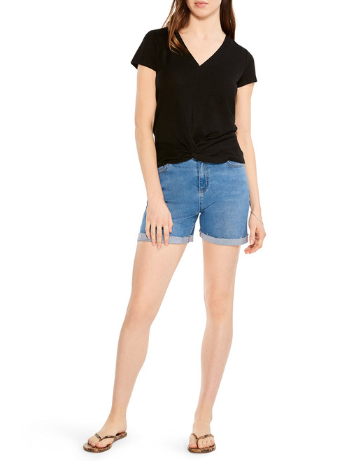 NIC+ZOE Women's SS Knotted V TEE, Black Onyx, Large