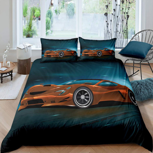 Race Sports Car Bedding Set for Kids Boys Teens Extreme Sports Theme Comforter Cover Decorative Men Car Sports Competition Duvet Cover Automobile Bedspread Cover Full Size 3Pcs Bedclothes