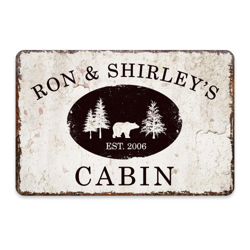 Personalized Vintage Distressed Look Cabin Metal Room Sign (12x18 Inches)