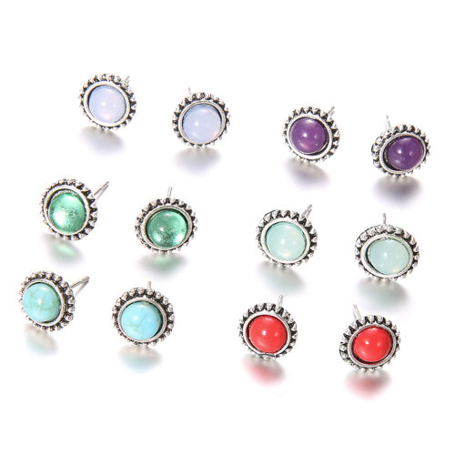 shiYsRL Earrings Stud Crystal Pearl Earring Set, 6 Pair Women Vintage Faux Gemstone Round Ear Stud Earrings Party Jewelry Gift for Girls Women Men - Multicolor