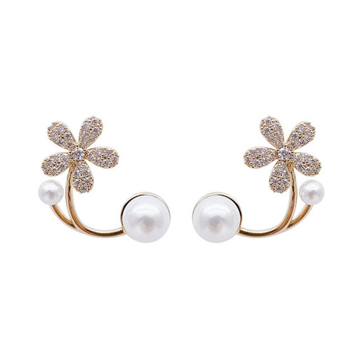 1 Pair Ear Studs Delicate Stylish Rhinestones Imitation Pearls Stud Earrings Golden