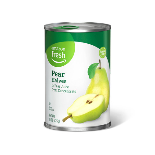 Amazon Fresh - Pear Halves in Pear Juice from Concentrate, 15 oz (Previously Happy Belly, Packaging May Vary)