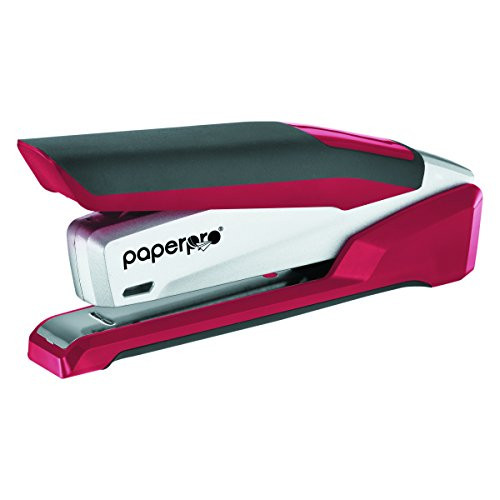 PaperPro inPOWER+28 Executive Stapler - 3 in 1 Stapler - One Finger, No Effort, Spring Powered Stapler, Red/Silver (1117)