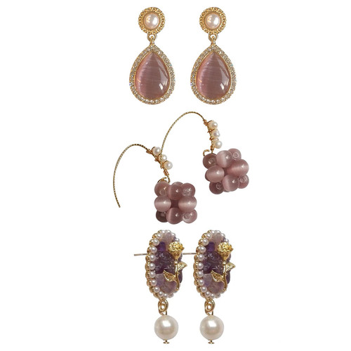 LuckyZZXY Vintage Earrings 3 Pairs Set Retro Ear Drops Pearl Studs Eardrops Dangle Earrings Vintage Jewellery for Women, Jewellery Set Christmas Gifts for Women (Purple) LuckyZZXY Vintage Earrings 3 Pairs Set Retro Ear Drops Pearl Studs Eardrops Dangle Earrings Vintage Jewellery for Women, Jewellery Set Christmas Gifts for Women (Purple)