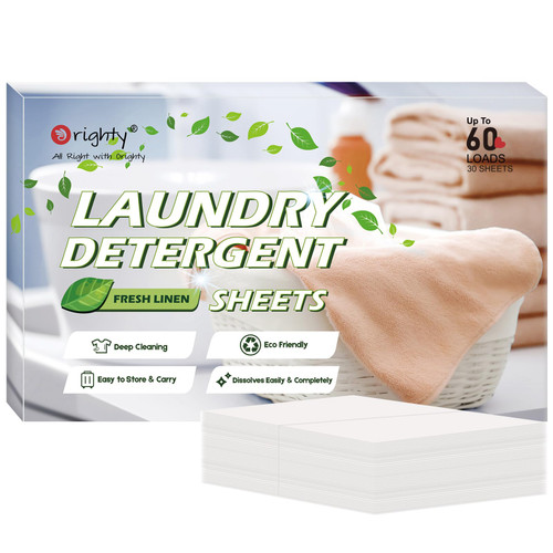 ORIGHTY Laundry Detergent Sheets, (60 Loads) 30 Sheets Fresh Linen, Eco-Friendly & Hypoallergenic Laundry Detergent Strips, Portable and Travel-Friendly Detergent Sheets, No Plastic Jug and Liquid