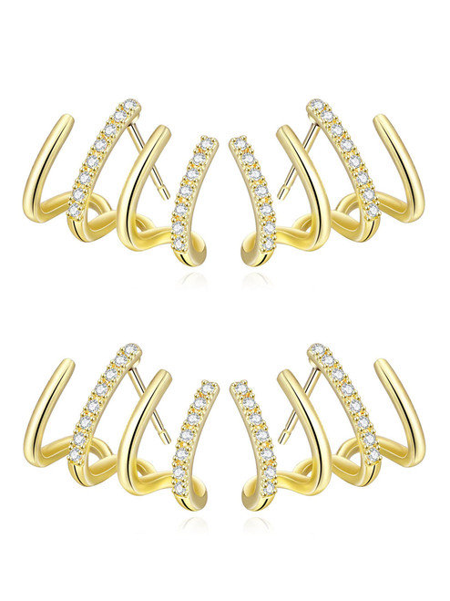 2 Pairs Claw Earrings Cuff for Women Zircon Needle Earrings that Look Like Multiple Piercings Minimalist Trendy Dainty Ear Wrap Piercing Earrings for Girls(Gold-2Pairs)