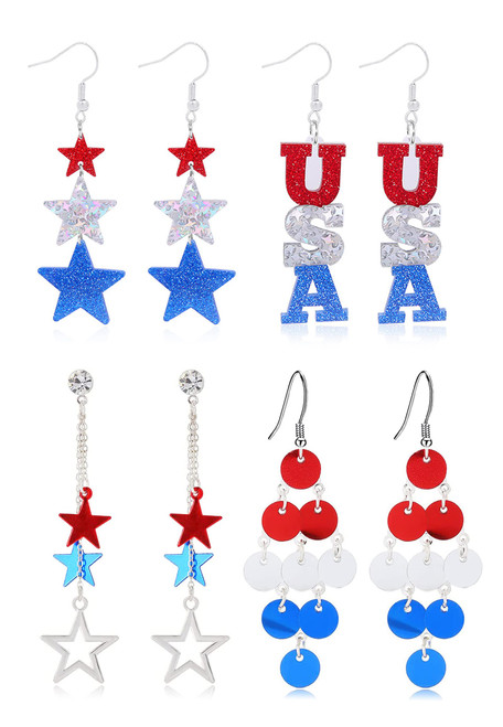 4th of July Earrings for Women Independence Day Patriotic Earrings American Flag Earrings USA Star Dangle Drop Earrings Red White and Blue Earrings Jewelry?4Pairs? 4th of July Earrings for Women Independence Day Patriotic Earrings American Flag Earrings USA Star Dangle Drop Earrings Red White and Blue Earrings Jewelry?4Pairs?