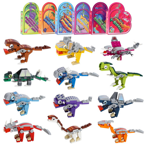 Emorefun 12 Packs Valentines Dinosaur Building Blocks Toys with Party Favors Heart Boxes,Valentines Day Gifts for Kids, Valentine Classroom Exchange Party Favors, Game Prizes and Carnivals Gift