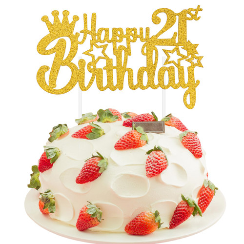 21th Birthday Cake Topper, 21 Cake Topper, 21th Birthday Decorations, Happy Birthday Cake Toppers, Glitter Gold Cake Topper for Her Him Twenty One Birthday Cake Toppers Birthday Party Cake Decorations