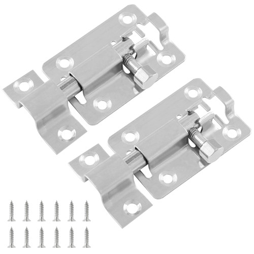 BokWin 2PCS 2" Barrel Bolt Latch?Door Security Slide Latch Lock Stainless Steel Barrel Bolt Slide Lock Latch Hardware for Door, Brushed Finish Sliding Lock with 6 Screws