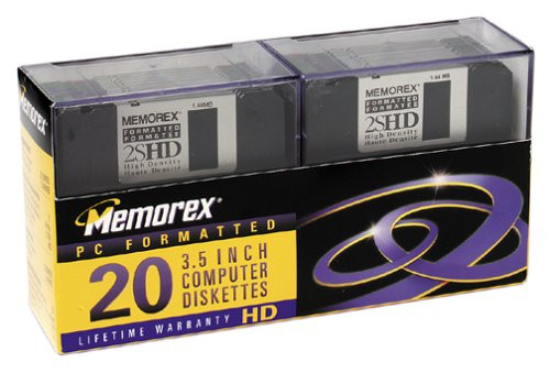 Memorex 32103672 3.5" Floppy Disk (MF2HD IBM Formatted, Black, 20-Pack)