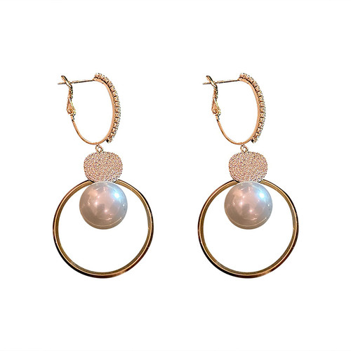 adonpshy Earrings 1 Pair Faux Pearl Rhinestone Women Earrings Alloy Circle Long Wedding Earrings Jewelry Gift - Golden